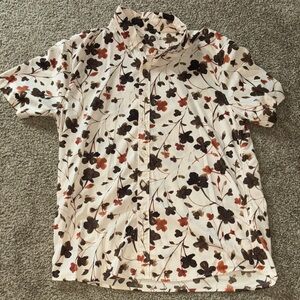 Men's Floral Button Down Shirt - Cream with Orange and Brown Accents